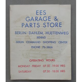 EES Garage Parts Store, Berlin-Dahlem, Hüttenweg, Merkheft