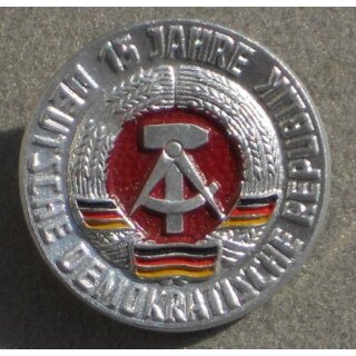 Anniversaries of the GDR 1930, 15 Years 1964, Aluminium painted, Brooch Back