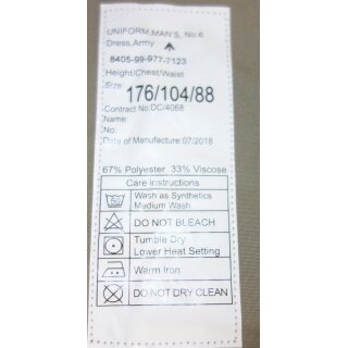 Tunic No.6 Dress - Army, ohne Knöpfe, verschiedene 170/112/96, NSN 8405-99-977-7117, mit Gürtel, OVP