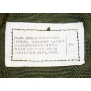 Cap, Insulating, Helmet Liner, oliv 7, 1980, neu