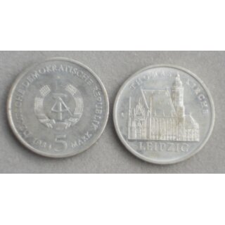 Coins, 5 Marks of the GDR 1984, Thomaschurch - Leipzig