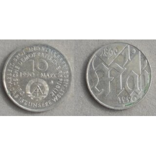 Coins, 10 Marks of the GDR 1990, 100th Anniversary of May 1st1890-1990
