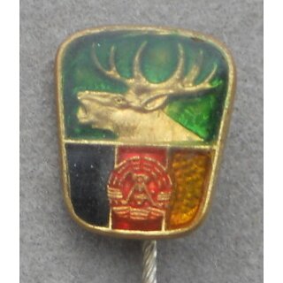 Mitgliedsabzeichen der Jagdgesellschaften der DDR 434f, Buntmetall, goldfarben, oberes Feld ohne grün,lackiet mit Überzug, ca. 1985-90