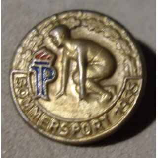 JP Summer Sports Badge 1955, gold coloured Iron, painted