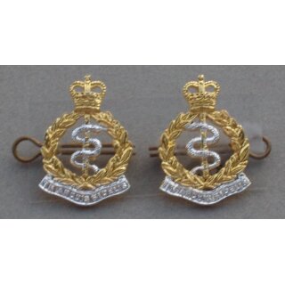 R A M C Collar Badges Officer, hand made, QEC