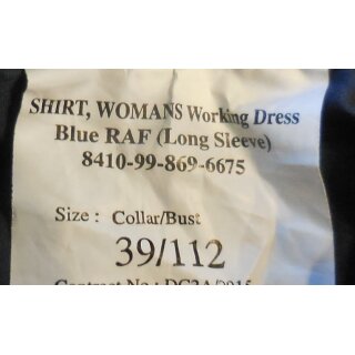 RAF/Army, Shirt Womans Working Dress, Blue, long Sleeve 33/88, NSN 8410-99-869-6669, worn