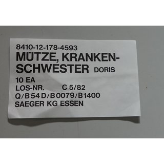 Mütze, Krankenschwester, Modell Doris, weiß