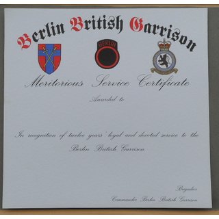 Certificate of Service for  12 Years to the Berlin British Garrison