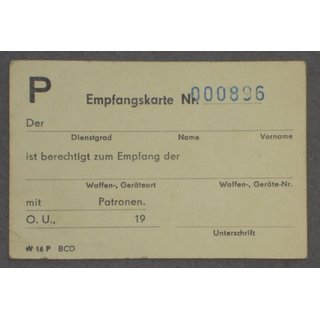 Empfangskarte für Waffen & Munition