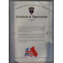 United States Command Berlin -  Certificate of Appreciation