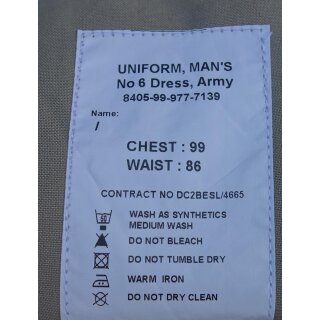 (188)/99/86, NSN 8405-99-977-7139, with Belt, like new, tailored to measure