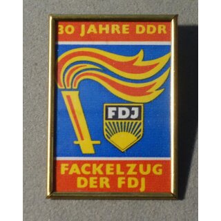 Badge, about 35x50mm, Brass Frame with printed inlay